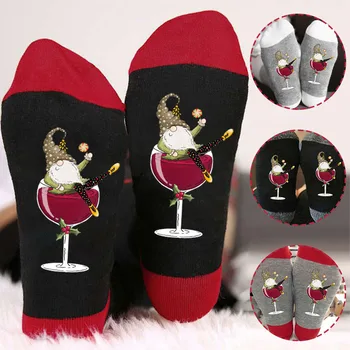 1 пара женских рождественских носков с принтом гнома, мужские носки для экипажа, хлопковые носки для экипажа, Модные мужские дышащие новогодние забавные носки