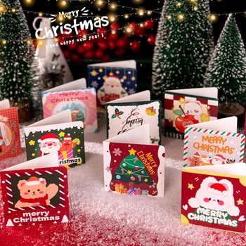 10ШТ Рождественских открыток для детей, Мини-поздравительные открытки с рождественскими пожеланиями, конверты, открытки для рождественской вечеринки, подарочные карты