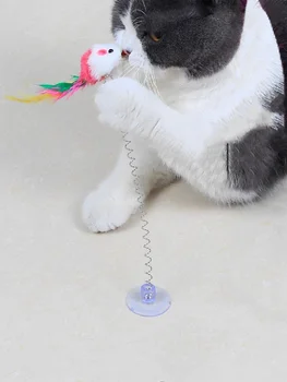 2ШТ Игрушка-присоска для кошек, Случайный Цвет, Интересные Игрушки в форме мыши, Игрушка для котенка, Интерактивная Цветная палочка из перьев