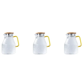 3X Кувшина для воды Стеклянный чайник для воды 2000 мл Термостойкий кувшин для воды И стеклянный набор Квадратный чайник для приготовления чая Дома