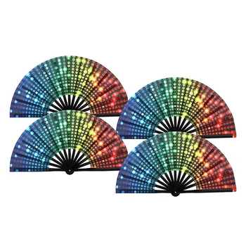 4 Шт Радужных Блесток Pride Складной Вентилятор Ручной Вентилятор Для взрослых Веер для фестиваля Трансвеститов Китайский