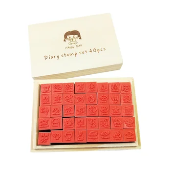 40шт в упаковке Набор деревянных резиновых штампов Ремесленные штампы для скрапбукинга Kawaii Diary Pattern сделай сам 11* 7,8* 5 см