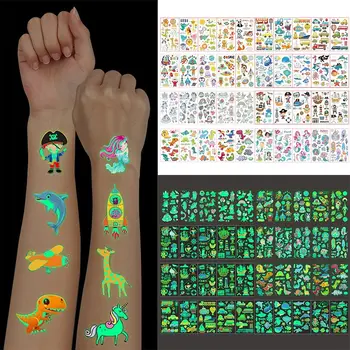 40шт светящихся татуировок Временные цветные животные на лице картонные татуировки для детей Милые наклейки с татуировками Водонепроницаемые татуировки на теле для