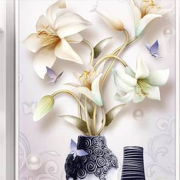 beibehang 3D трехмерные рельефные украшения, лилии, фон прихожей, настенная роспись, большие настенные обои на заказ