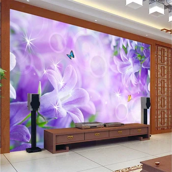 beibehang Background Большие Туманные фиолетовые лилии настенные росписи De Pared 3d Обои Hotel Badroom Настенные обои для Гостиной