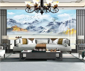 beibehang Индивидуальные современные обои для спальни и гостиной в новом китайском стиле с ландшафтным рисунком из папье-маше и камня