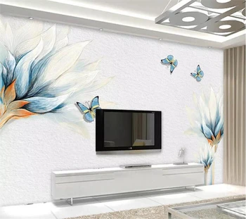 Beibehang Пользовательские обои 3d фреска синяя ручная роспись цветок цветы бабочка ТВ фон стены гостиная спальня обои
