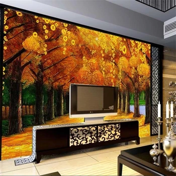 beibehang Пользовательские обои, 3d стереофоническая фреска, креативный золотой проспект, глубокий осенний пейзаж, обои, декоративная роспись