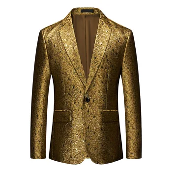 HOO 2023 Новый мужской деловой повседневный золотой пиджак на одной пуговице, блейзер с принтом Fashion Studio