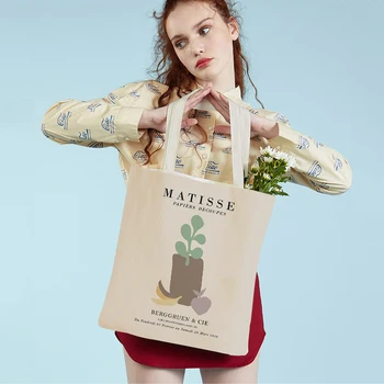 Matisse Abstract Line Face Girl Coral Sun Nordic Shopper Bag С двойным принтом, Женская сумка-тоут, повседневные холщовые женские сумки для покупок