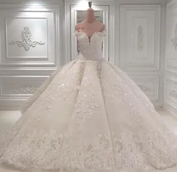 Vestidos De Noiva Бальное платье для новобрачных, свадебные платья 2022, шлейф с открытыми плечами, кружевные аппликации, Арабский Дубайский халат De Mariee