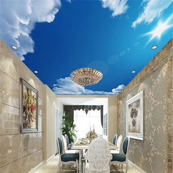 wellyu Пользовательские обои 3d изысканное голубое небо высокой четкости белые облака солнечный свет потолок зомби 3d обои из папье-маше