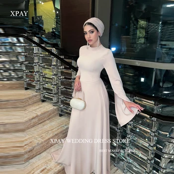 XPAY Простые Арабские Женские вечерние платья С длинными рукавами и круглым вырезом, длина до пола, Вечерние платья для выпускного вечера, Свадебные гости