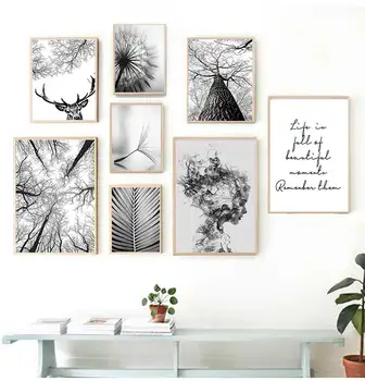 Абстрактный настенный плакат в гостиной, листья из перьев, Цветок одуванчика, холст, живопись, современные черно-белые художественные картины для дома