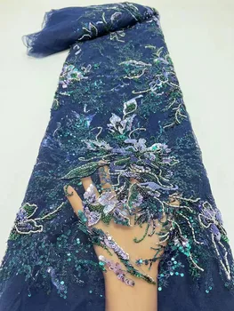 Африканская кружевная ткань с пайетками 2023, высококачественное кружево, расшитое бисером, Французские Нигерийские кружевные ткани для вечернего шитья женщин