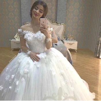 Бальное vestido de noiva 2023, Арабское свадебное платье с иллюзионным вырезом, Длинные рукава с цветами, белые платья для матери невесты
