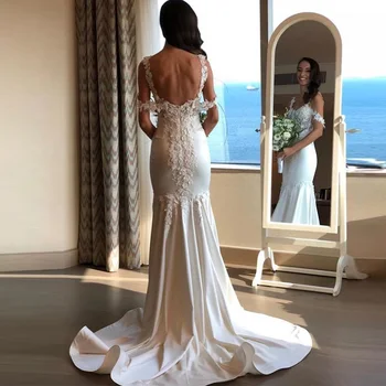 Великолепные свадебные платья в стиле русалочки на тонких бретельках с открытыми плечами и аппликацией Vestido De Noiva Illusion Свадебные платья