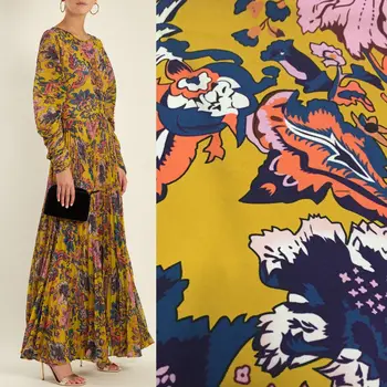 Весенне-летнее плиссированное платье в стиле ретро с ручной росписью в цветочек, усовершенствованная цифровая печать, набивная ткань
