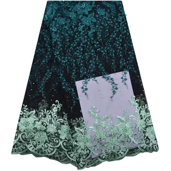 Горячая распродажа 2018 Высококачественная Африканская кружевная ткань Зеленая Сетка Вышивка Бисером Тюлевая кружевная ткань Для нигерийского вечернего платья S1241