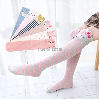 детские Теплые короткие носки по щиколотку для младенцев, хлопковые детские носки выше колена с рисунком милого животного, чулки выше колена для девочек
