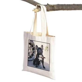Женская сумка для покупок с французским Бульдогом, двойная печать, многоразовое Эко-Милое домашнее животное, Повседневные женские сумки для покупок, холщовая сумка-тоут