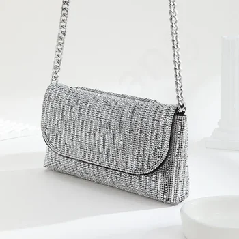 Женская сумка через плечо с цепочкой, женская мини-сумочка со стразами, маленькая сумочка-конверт, вечерняя сумочка-мессенджер с бриллиантами