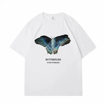 Женская футболка большого размера, уличная одежда, хлопковая футболка с буквенным принтом для девочек-бабочек, Летняя футболка с коротким рукавом, повседневная рубашка Harajuku