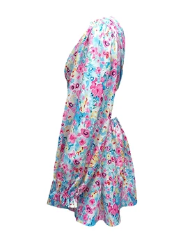 Женское Весеннее Повседневное платье трапециевидной формы С Цветочным принтом, платье с Глубоким V-образным вырезом и Длинным рукавом, Модное Мини-платье С открытой спиной