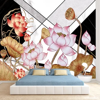 Изготовленные на заказ съемные обои Accept для гостиной с мраморными водяными лилиями, покрывающие рулоны настенных росписей для домашнего декора