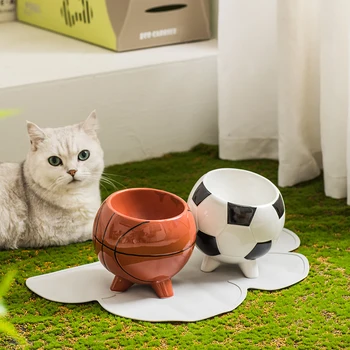 Керамическая миска для кошек Забавный стиль Корм для домашних животных Поилки для щенков и маленьких собачек Приподнятые Наклоненные миски для питья и еды