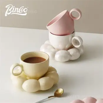 Керамические Кофейные кружки Nordic Creative Cup с блюдцем в виде подсолнуха, чашка для чая с молоком и подносом, Рождественский подарок на День рождения, украшение столешницы