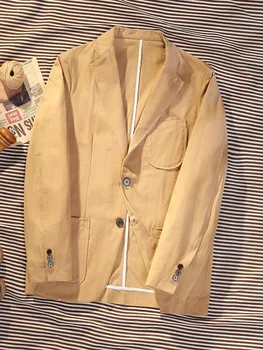 Классическая мужская одежда, американский повседневный рабочий костюм, мужская куртка из чистого хлопка с рисунком рыбьей кости, винтажный костюм цвета хаки.