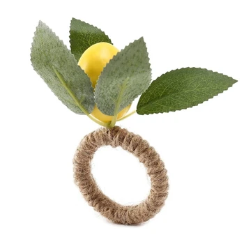 Кольца для салфеток с искусственным лимоном и листьями, желтая пряжка для салфеток, уличные держатели для салфеток с лимоном, подходящие для рождественской вечеринки