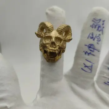 Кольцо с большим черепом козы из цельной латуни, винтажное кольцо на палец в стиле панк ручной работы