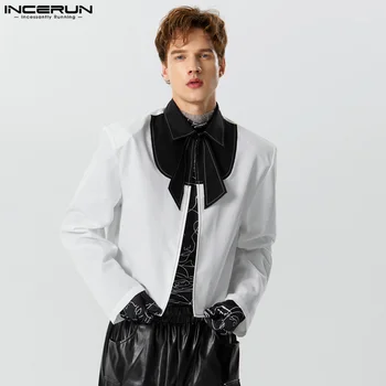 Корейский стиль, новый мужской черно-белый пиджак контрастного дизайна, Повседневный модный Мужской блейзер с длинными рукавами S-5XL, топы INCERUN 2023 г.