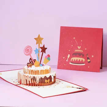 Креативная поздравительная открытка на годовщину свадьбы, выпускного, 3D открытка на день рождения, вырезанная из бумаги открытка с тортом в виде звезды ручной работы