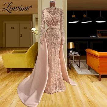 Кружевное розовое официальное вечернее платье 2021 Плюс размер, длинные платья для выпускного вечера, расшитые бисером, индивидуальные Арабские мусульманские элегантные вечерние платья, халаты
