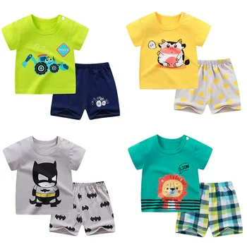 Летние детские шорты с короткими рукавами, хлопковая футболка для мальчиков и девочек, новый детский комплект