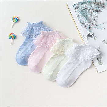 Летние модные детские носки с рюшами для маленьких девочек, милые детские носки с оборками, дизайнерские бело-розовые кружевные детские носки для девочек