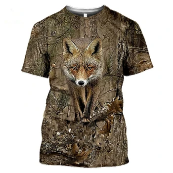 Лидер продаж, камуфляжное охотничье животное, лиса, мужская летняя повседневная большая 3D футболка, уличная мода, пуловер с короткими рукавами, полиэстер