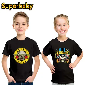 Лидер продаж, Модная детская футболка с принтом рок-группы Gun N Roses, Одежда для маленьких мальчиков и девочек, Летняя детская хлопковая футболка с коротким рукавом