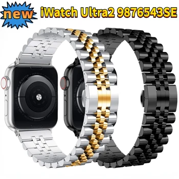 Металлический Ремешок для Apple Watch Band Ultra2 49 мм 9 8 7 45 мм 41 мм Браслет из нержавеющей Стали для 6 5 4 SE 44 мм 40 мм 3 38 мм 42 мм Correa