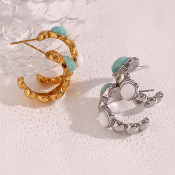 Минималистичные овальные серьги-кольца из белого нефрита с камнем Тяньхэ золотого, серебряного цвета из нержавеющей стали Для женщин 2023