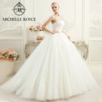 Мишель Ройс, свадебные платья без рукавов для женщин, аппликации без бретелек, Бисерный пояс, бальное платье, Свадебное платье Vestidos De Novia