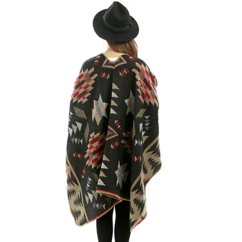 Модное женское пончо большого размера в геометрической Ромбической форме, имитирующее женскую Кашемировую шаль, Накидки с открытой строчкой, Пончо