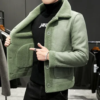 Мужская зимняя теплая куртка из плюша и плотной ткани 8XL 7XL Можно носить как спереди, так и сзади с отворотом и повседневной курткой из зернистой шерсти