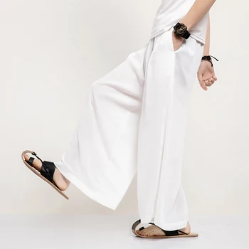 Мужская традиционная китайская одежда Танский костюм Hanfu Простые широкие брюки Sinicism Черно Белые мужские повседневные свободные брюки