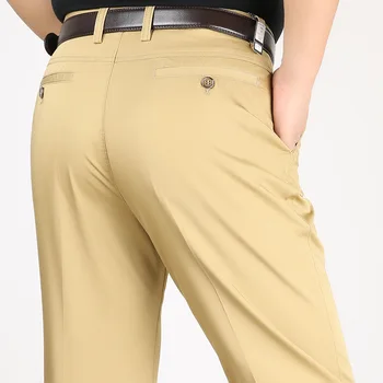 Мужские костюмные брюки цвета Хаки, Летние Тонкие Деловые Длинные брюки с высокой талией, прямые хлопчатобумажные брюки Ice Silk, Мужская Официальная офисная одежда