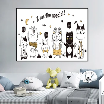 Мультфильм Милый кот животное Холст Картина Настенное искусство Картины Плакаты и принты для украшения детской комнаты