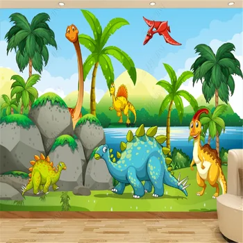 Мультяшные обои с динозаврами для детской комнаты Фон детской спальни Настенная роспись Обои для домашнего декора papel de parede 3d